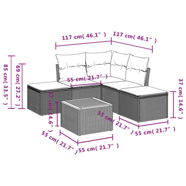 vidaXL 6 Piece Garden Sofa Set with Cushions Beige Poly Rattan