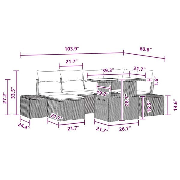 vidaXL Garden Sofa Set with Cushion 7 pcs Black and blue