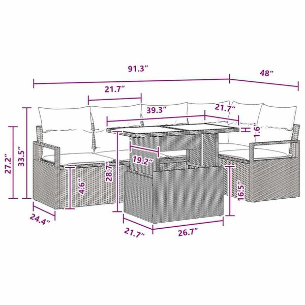 vidaXL Garden Sofa Set with Storage 6 pcs Black Poly rattan