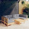 vidaXL 7 Piece Garden Lounge Set with Grey Cushions Solid Pinewood