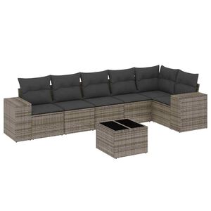 vidaXL 7 Piece Garden Sofa Set with Cushions Grey Poly Rattan