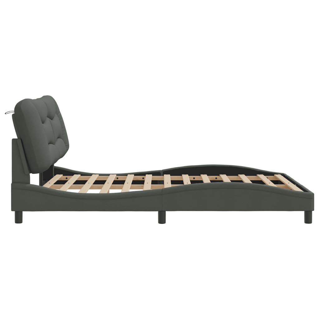 vidaXL Bed Frame with LED without Mattress Dark Grey 152x203 cm Queen Fabric
