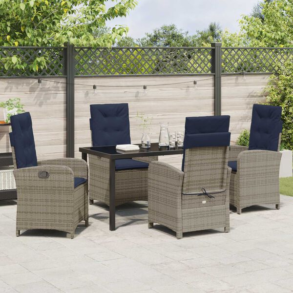 vidaXL Garden Dining Set with Cushion 5 pcs Grey Poly Rattan