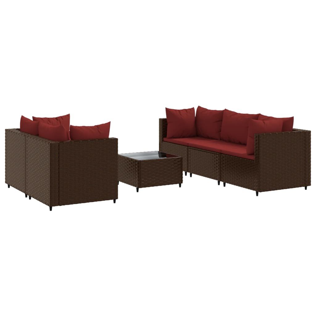 vidaXL 6 Piece Garden Lounge Set with Cushions Brown Poly Rattan