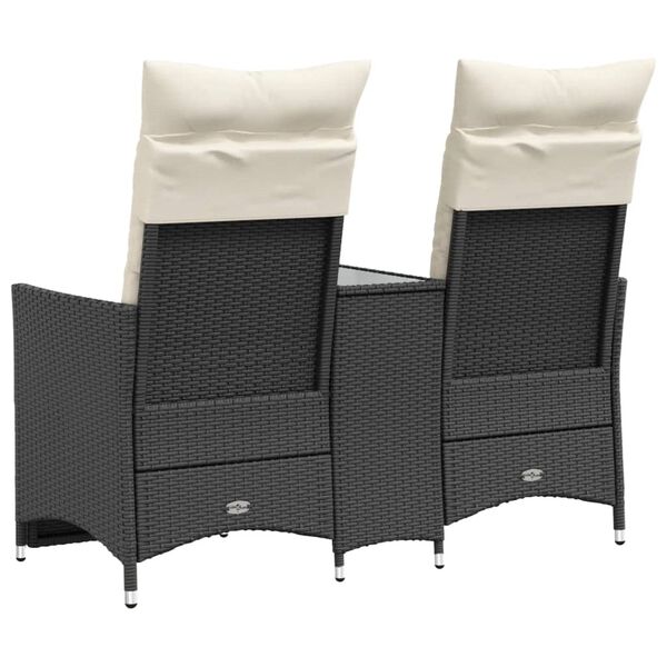 vidaXL Reclining Garden Sofa 2-Seater with Table Black Poly Rattan