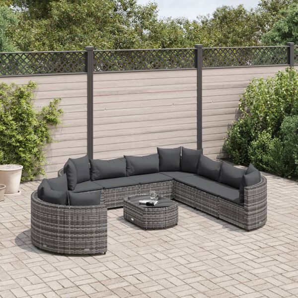 vidaXL 10 Piece Garden Sofa Set with Cushions Grey Poly Rattan
