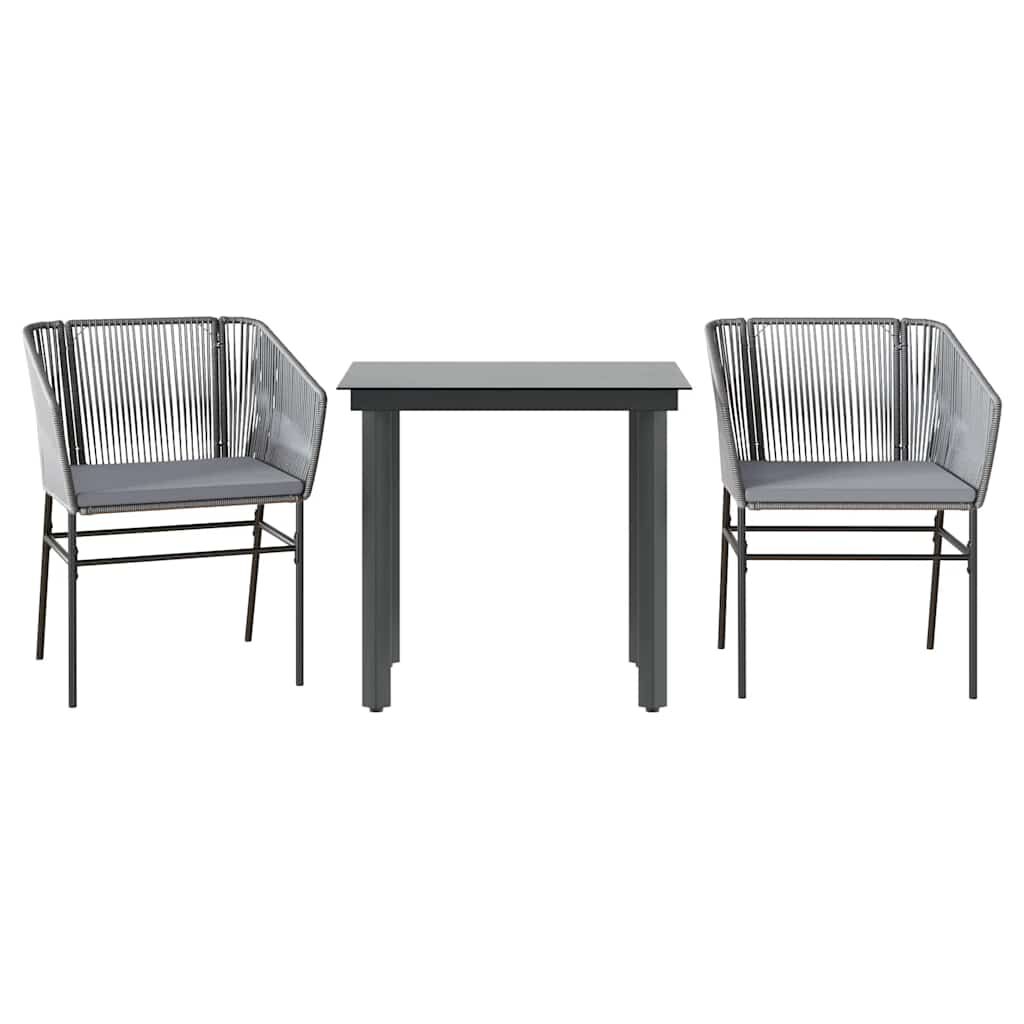 vidaXL 3 Piece Garden Dining Set with Cushions Grey Poly Rattan Glass
