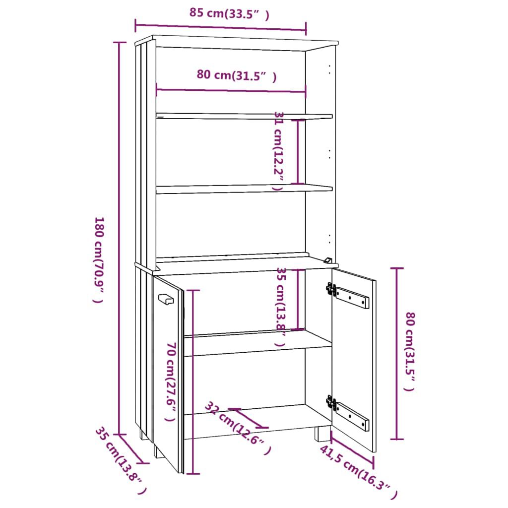 vidaXL Highboard HAMAR Solid Wood Pine Light Grey