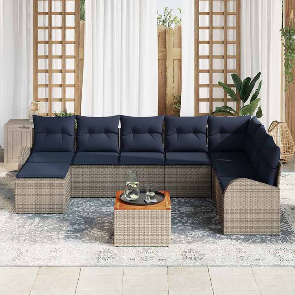 vidaXL Garden Sofa Set with Cushion 9 pcs Grey Poly rattan