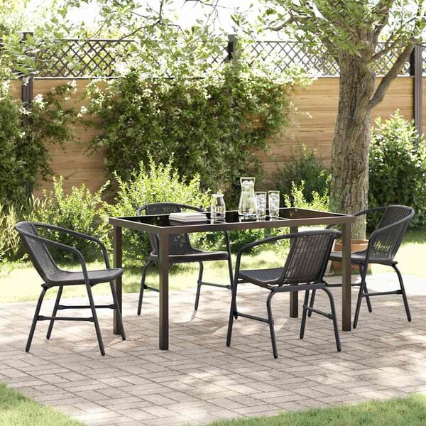 vidaXL Garden Dining Set 5 pcs Black Powder-Coated Steel