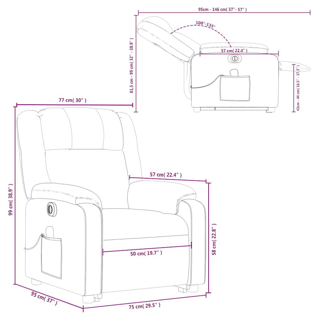 vidaXL Electric Stand up Massage Recliner Chair Cream Fabric