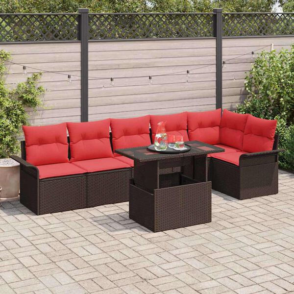 vidaXL Garden Sofa Set with Cushion 7 pcs Brown Poly rattan