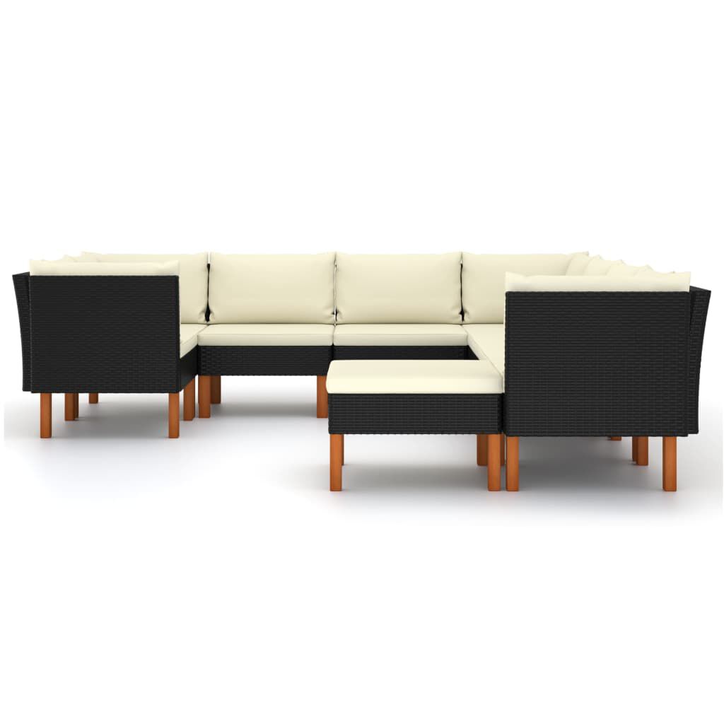 vidaXL 9 Piece Garden Lounge Set with Cushions Poly Rattan Black