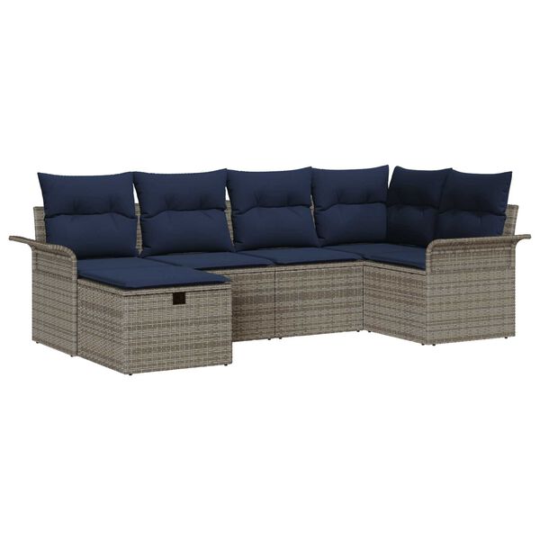 vidaXL 6 Piece Garden Sofa Set with Cushions Grey Poly Rattan