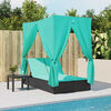 vidaXL Double Sun Lounger with Roof and Curtains Black Poly Rattan