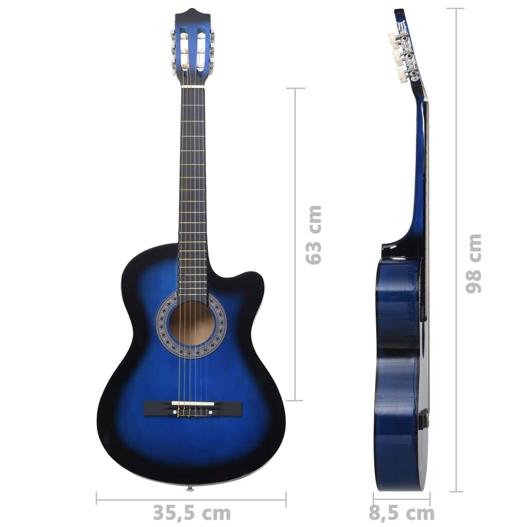 vidaXL Western Classical Cutaway Guitar with 6 Strings Blue Shaded 38