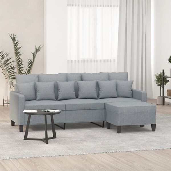 vidaXL 3-Seater Sofa with Footstool Light Grey 180 cm Fabric