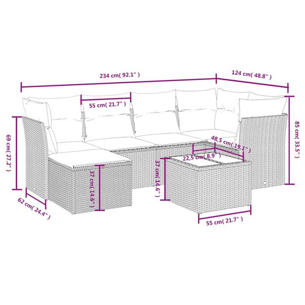 vidaXL 6 Piece Garden Sofa Set with Cushions Grey Poly Rattan