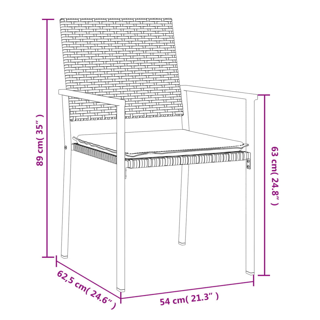 vidaXL 3 Piece Garden Dining Set with Cushions Poly Rattan and Steel