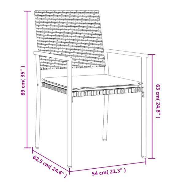 vidaXL 3 Piece Garden Dining Set with Cushions Poly Rattan and Steel