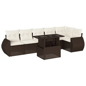 vidaXL 7 Piece Garden Sofa Set with Cushions Brown Poly Rattan