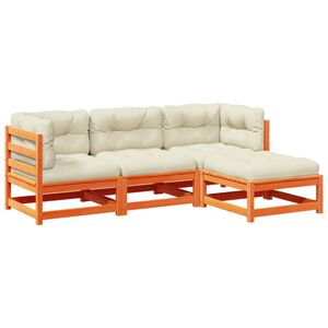 vidaXL 4 Piece Garden Sofa Set with Cushions Wax Brown Solid Wood Pine
