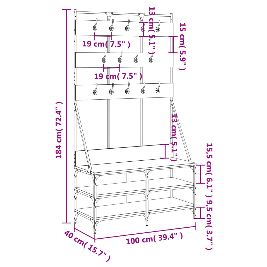 vidaXL Clothes Rack with Shoe Storage Brown Oak 100x40x184 cm