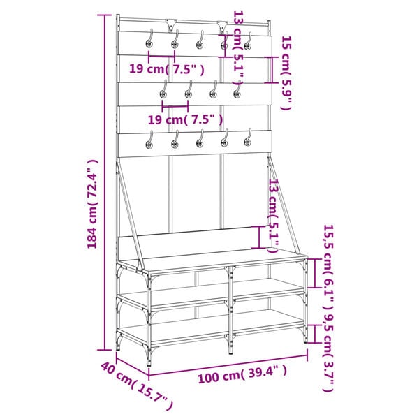 vidaXL Clothes Rack with Shoe Storage Brown Oak 100x40x184 cm