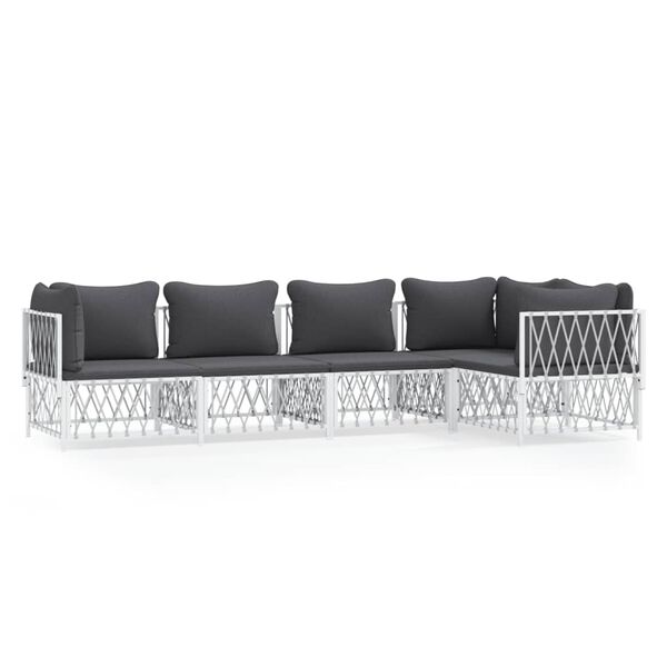 vidaXL 5 Piece Garden Lounge Set with Cushions White Steel
