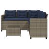 vidaXL Garden Sofa with Table and Cushions L-Shaped Grey Poly Rattan