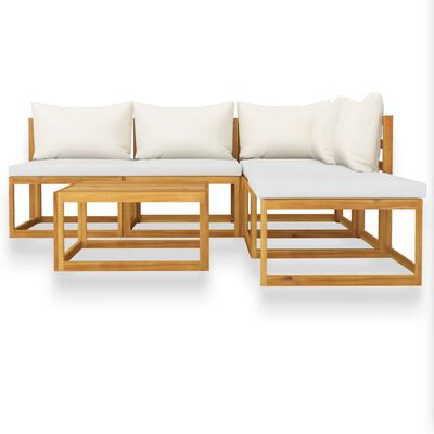 vidaXL 6 Piece Garden Lounge Set with Cushion Cream Solid Acacia Wood