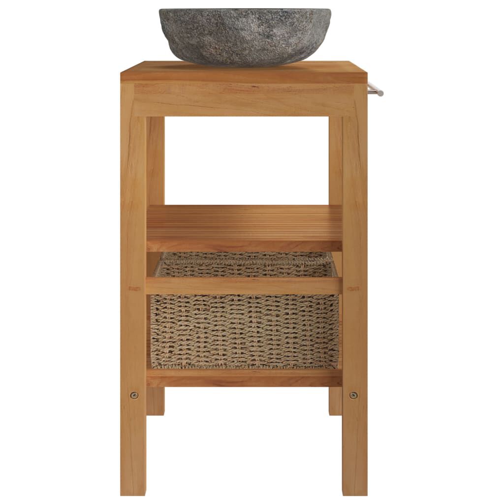 vidaXL Bathroom Vanity Cabinet Solid Teak with Sink River Stone Black