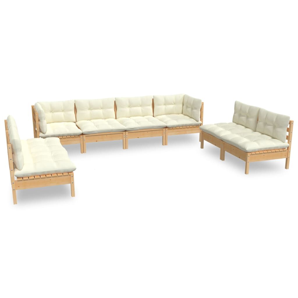 vidaXL 8 Piece Garden Lounge Set with Cream Cushions Solid Pinewood