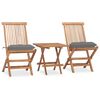 vidaXL 3 Piece Folding Outdoor Dining Set with Cushion Solid Teak Wood