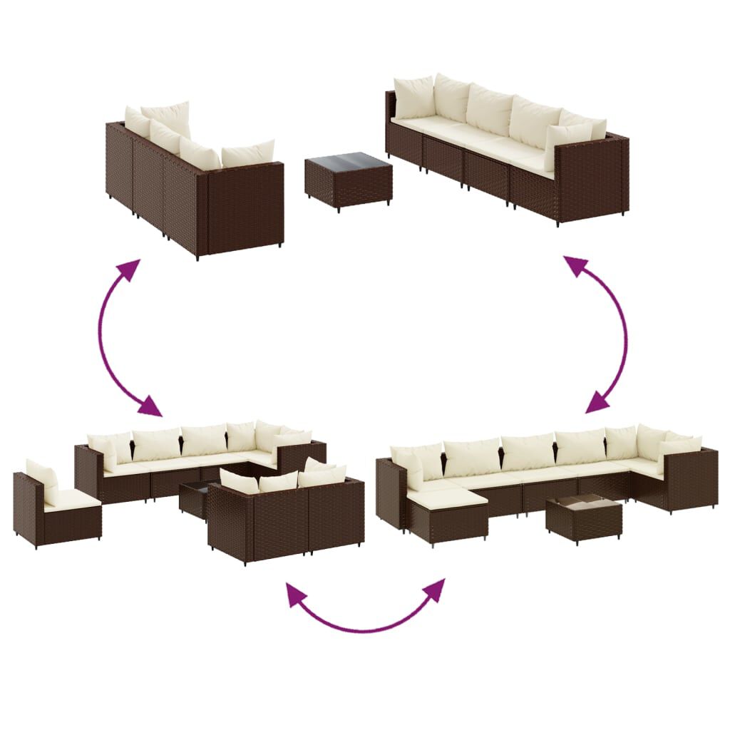vidaXL 8 Piece Garden Lounge Set with Cushions Brown Poly Rattan