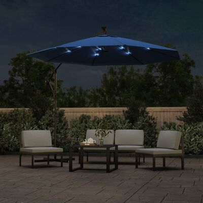 vidaXL Cantilever Garden Parasol with LED Lights and Steel Pole 300 cm Azure