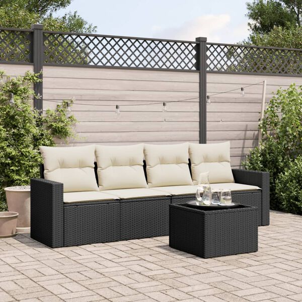 vidaXL 5 Piece Garden Sofa Set with Cushions Black Poly Rattan