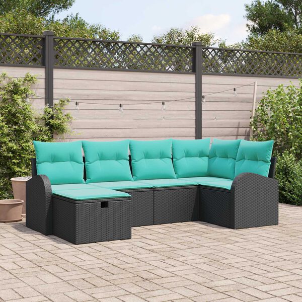 vidaXL Garden Sofa Set with Cushion 6 pcs Black Poly rattan