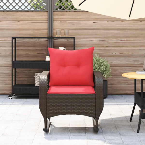 vidaXL Garden Rocking Chair with Cushions Brown Poly Rattan