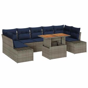 vidaXL Garden Dining Set with Cushion 8 pcs Grey and Navy
