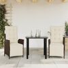 vidaXL 3 Piece Garden Dining Set with Cushions Brown Poly Rattan