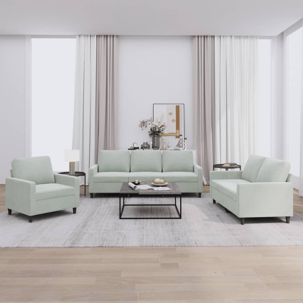 vidaXL 3 Piece Sofa Set with Cushions Light Grey Velvet