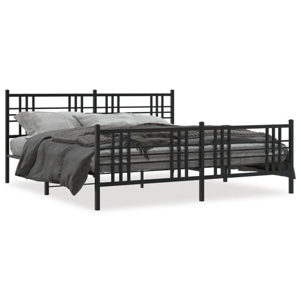 vidaXL Metal Bed Frame without Mattress with Footboard Black 193x203cm