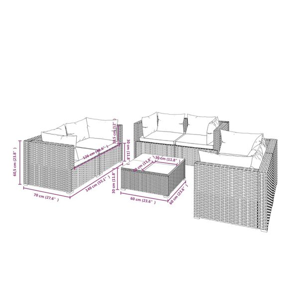 vidaXL 7 Piece Garden Lounge Set with Cushions Poly Rattan Brown