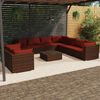 vidaXL 10 Piece Garden Lounge Set with Cushions Brown Poly Rattan