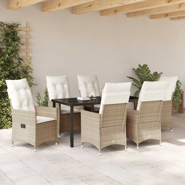 vidaXL Garden Dining Set with Cushion 7 pcs Beige Poly Rattan