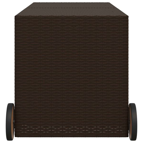 vidaXL Garden Storage Box with Wheels Brown 283L Poly Rattan