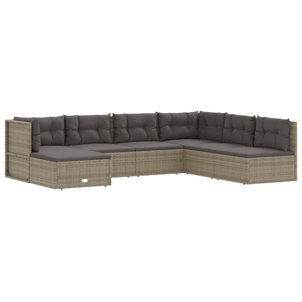 vidaXL 7 Piece Garden Lounge Set with Cushions Grey Poly Rattan