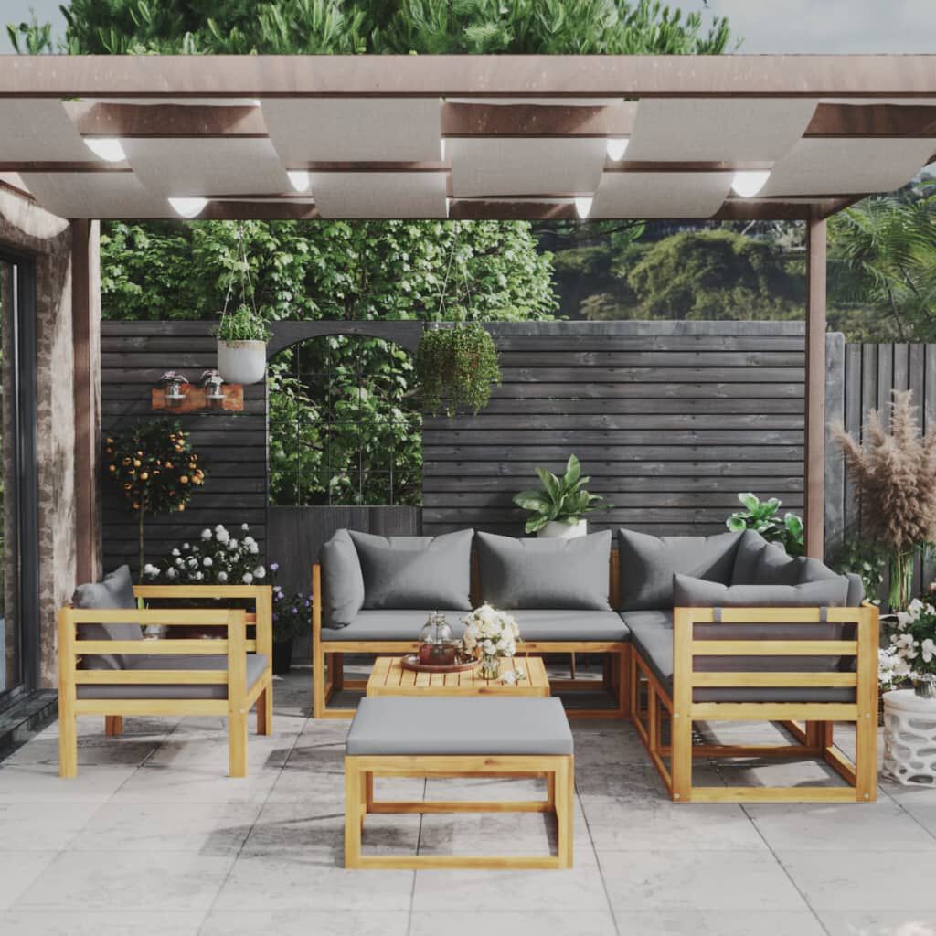 vidaXL 8 Piece Garden Lounge Set with Cushion Solid Acacia Wood