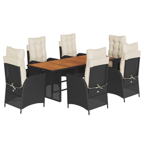 vidaXL 9 Piece Garden Dining Set with Cushions Black Poly Rattan